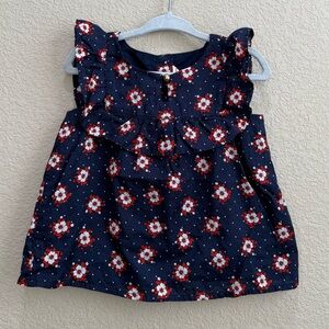 Janie and Jack Floral Navy Blue Ruffe Blouse